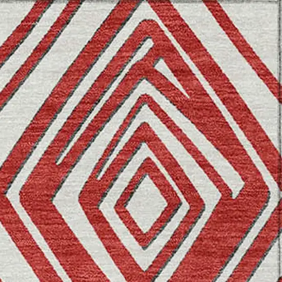 Red And Ivory Geometric Washable Indoor Outdoor Area Rug Photo 7