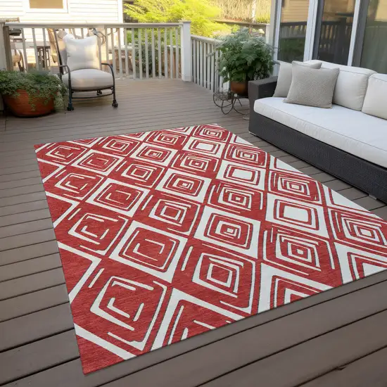 Red And Ivory Geometric Washable Indoor Outdoor Area Rug Photo 9