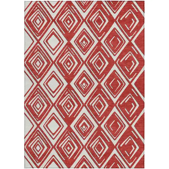 Red And Ivory Geometric Washable Indoor Outdoor Area Rug Photo 7