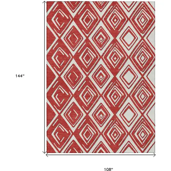 Red And Ivory Geometric Washable Indoor Outdoor Area Rug Photo 3