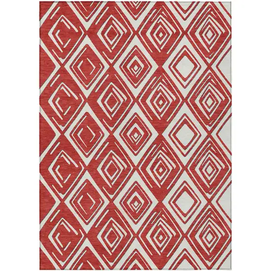 Red And Ivory Geometric Washable Indoor Outdoor Area Rug Photo 2