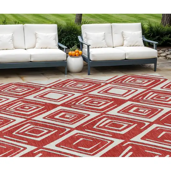 Red And Ivory Geometric Washable Indoor Outdoor Area Rug Photo 1