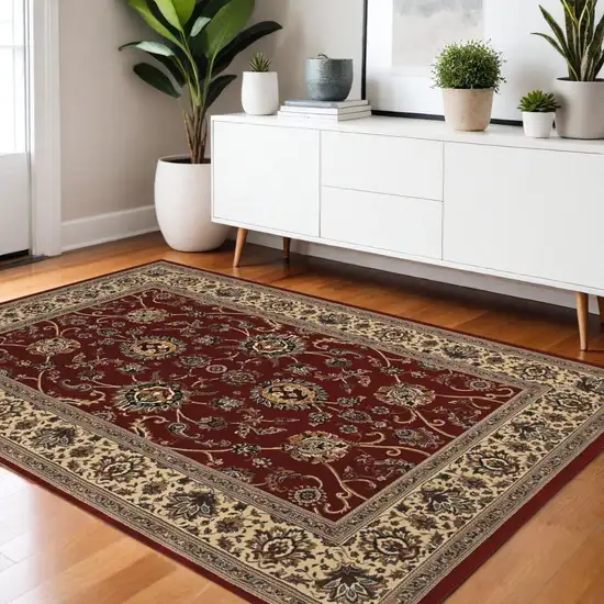 Red And Ivory Oriental Area Rug Photo 1