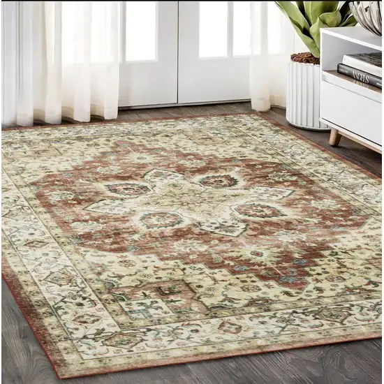 Red And Ivory Oriental Distressed Area Rug Photo 1