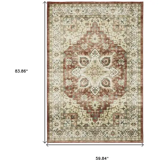 Red And Ivory Oriental Distressed Area Rug Photo 3