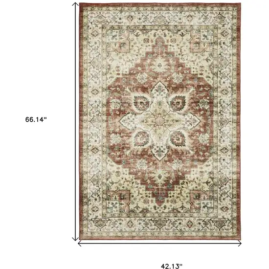 Red And Ivory Oriental Distressed Area Rug Photo 3