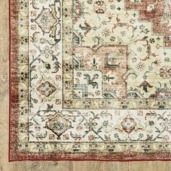 Red And Ivory Oriental Distressed Area Rug Photo 4