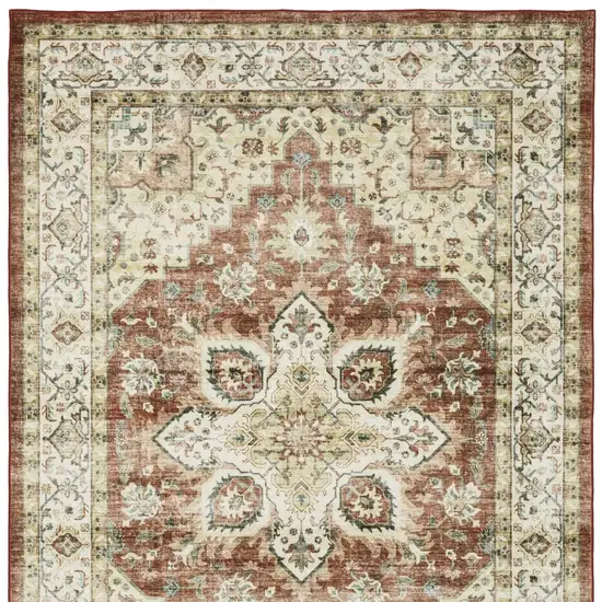 Red And Ivory Oriental Distressed Area Rug Photo 8