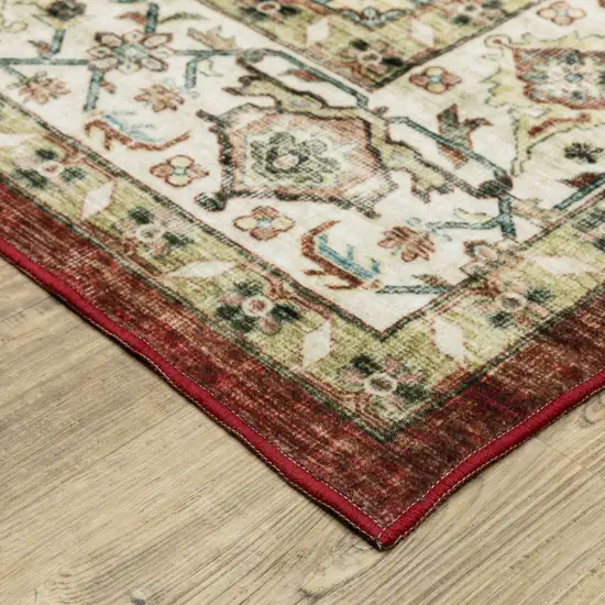 Red And Ivory Oriental Distressed Area Rug Photo 9