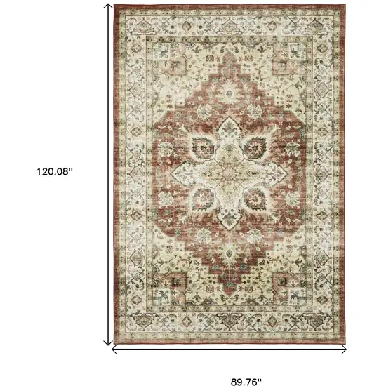 Red And Ivory Oriental Distressed Area Rug Photo 3