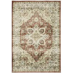 Photo of Red And Ivory Oriental Distressed Area Rug