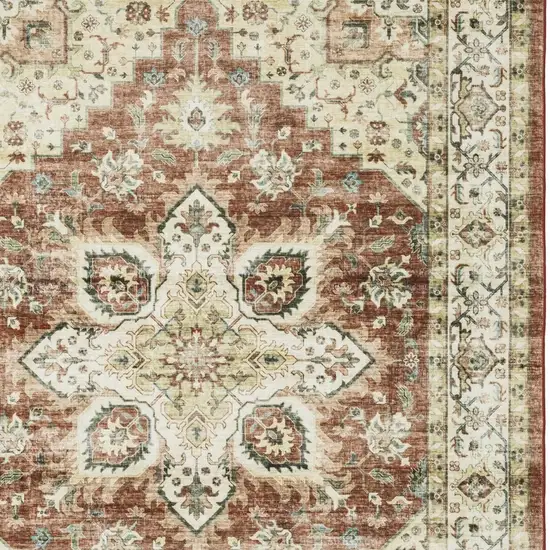 Red And Ivory Oriental Distressed Area Rug Photo 8