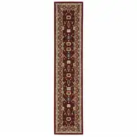 Photo of Red And Ivory Oriental Power Loom Runner Rug With Fringe