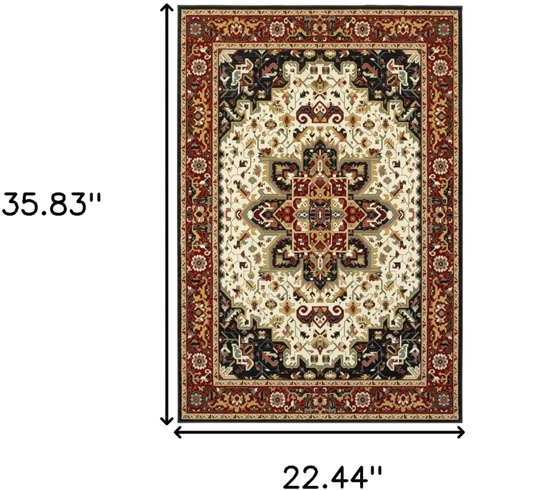 Red And Ivory Oriental Power Loom Stain Resistant Area Rug Photo 5