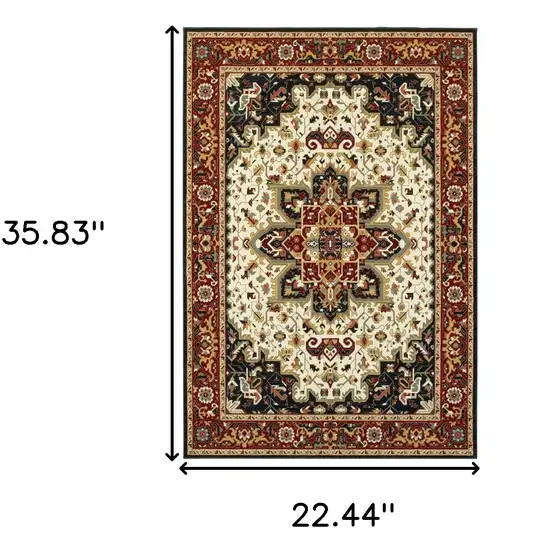 Red And Ivory Oriental Power Loom Stain Resistant Area Rug Photo 5