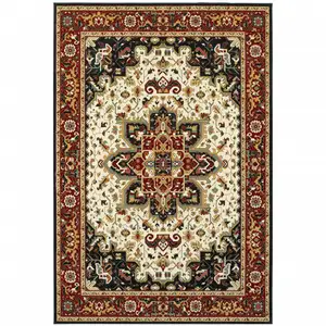 Photo of Red And Ivory Oriental Power Loom Stain Resistant Area Rug