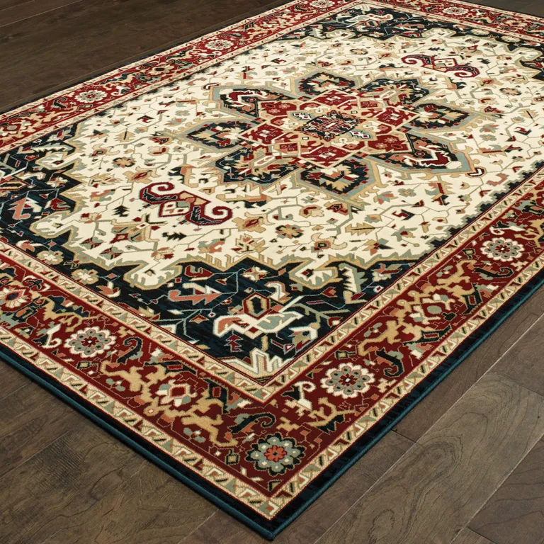 Red And Ivory Oriental Power Loom Stain Resistant Area Rug Photo 4