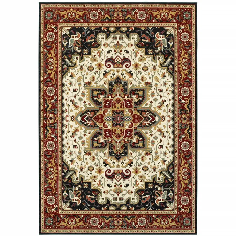 Red And Ivory Oriental Power Loom Stain Resistant Area Rug Photo 1