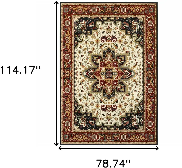 Red And Ivory Oriental Power Loom Stain Resistant Area Rug Photo 5