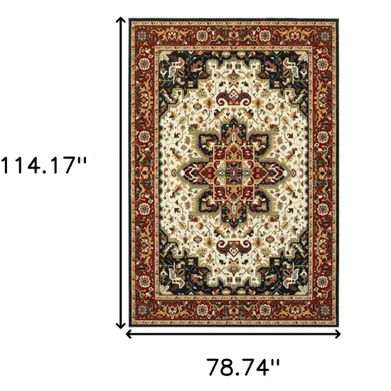 Red And Ivory Oriental Power Loom Stain Resistant Area Rug Photo 5