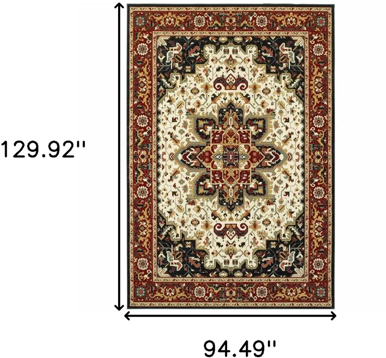 Red And Ivory Oriental Power Loom Stain Resistant Area Rug Photo 5