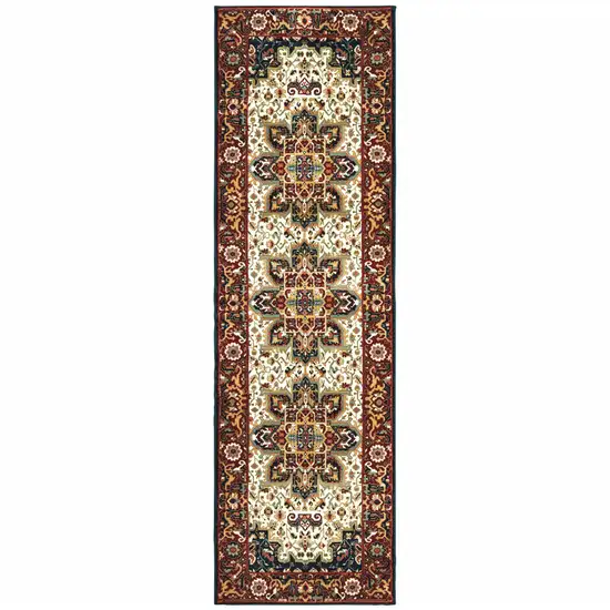 Red And Ivory Oriental Power Loom Stain Resistant Runner Rug Photo 1