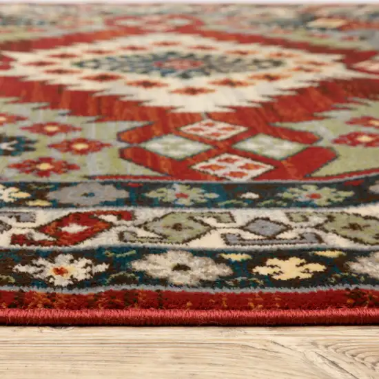 Red And Ivory Southwestern Power Loom Area Rug Photo 3