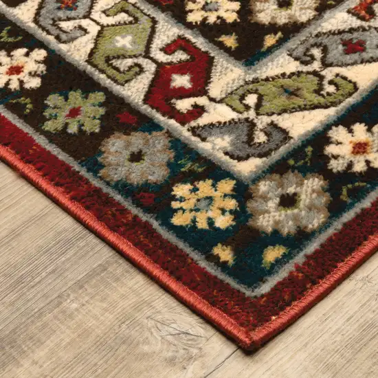 Red And Ivory Southwestern Power Loom Area Rug Photo 5