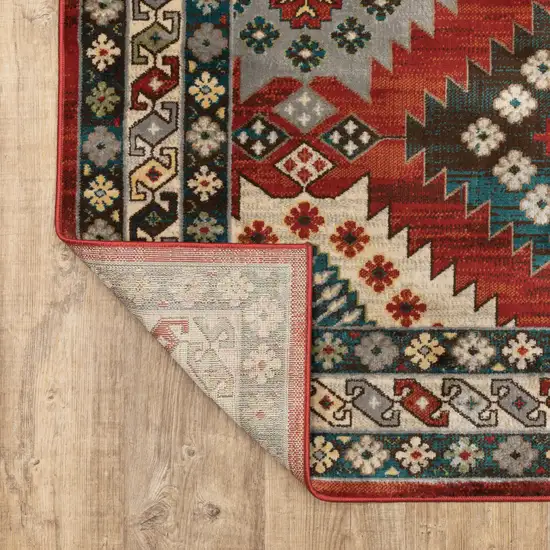 Red And Ivory Southwestern Power Loom Area Rug Photo 7