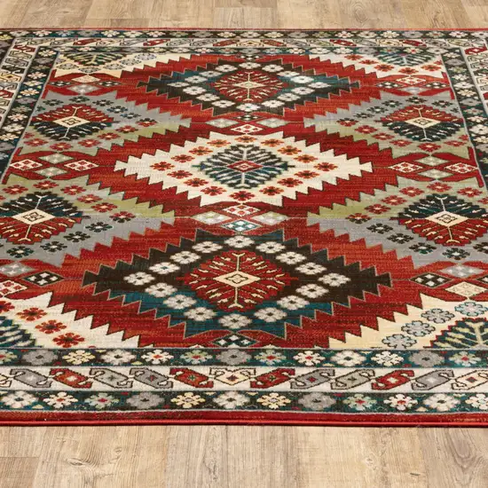 Red And Ivory Southwestern Power Loom Area Rug Photo 8