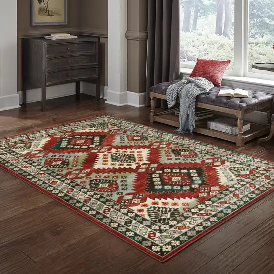 Red And Ivory Southwestern Power Loom Area Rug Photo 9