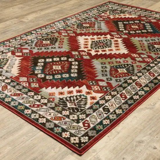 Red And Ivory Southwestern Power Loom Area Rug Photo 6