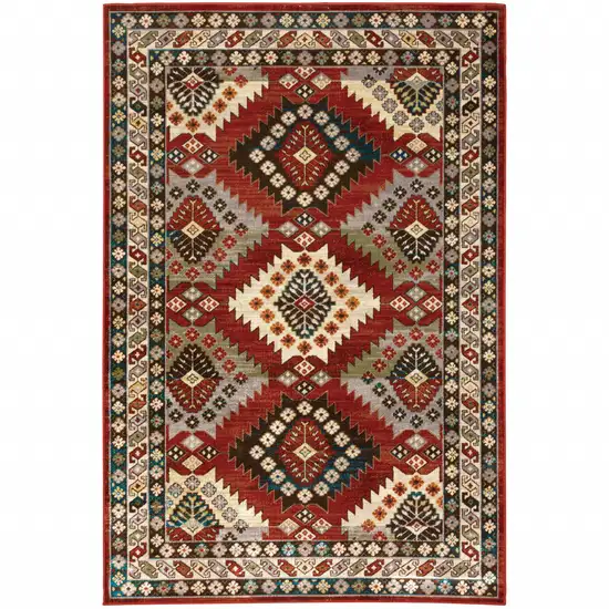 Red And Ivory Southwestern Power Loom Area Rug Photo 1