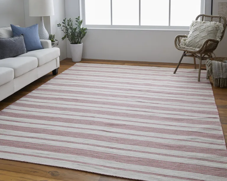 Red And Ivory Striped Dhurrie Hand Woven Stain Resistant Area Rug Photo 5