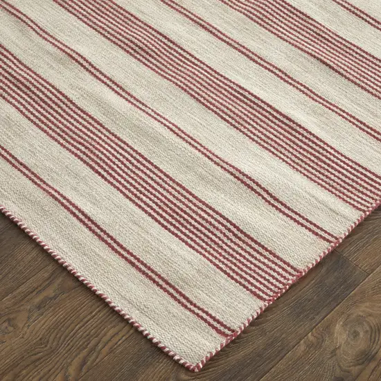 Red And Ivory Striped Dhurrie Hand Woven Stain Resistant Area Rug Photo 7