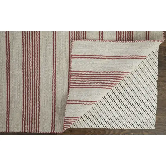 Red And Ivory Striped Dhurrie Hand Woven Stain Resistant Area Rug Photo 3