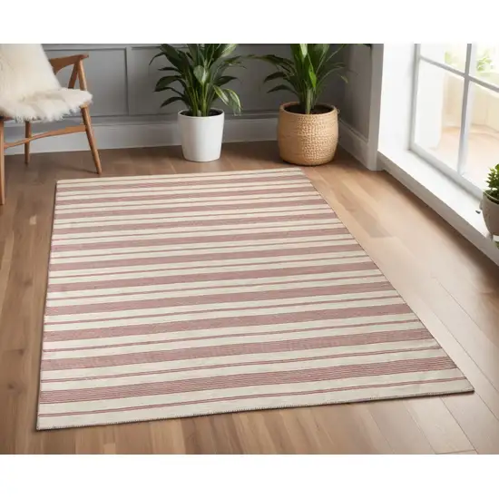 Red and Ivory Striped Hand Woven Area Rug Photo 1