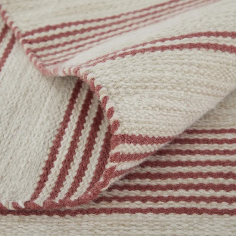 Red And Ivory Striped Dhurrie Hand Woven Stain Resistant Area Rug Photo 4