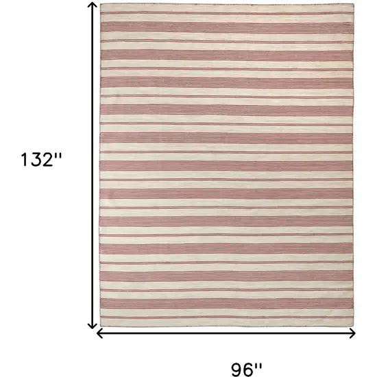 Red And Ivory Striped Dhurrie Hand Woven Stain Resistant Area Rug Photo 10