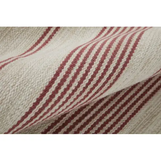 Red And Ivory Striped Dhurrie Hand Woven Stain Resistant Area Rug Photo 8