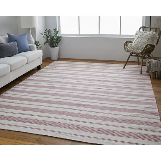 Red And Ivory Striped Dhurrie Hand Woven Stain Resistant Area Rug Photo 5