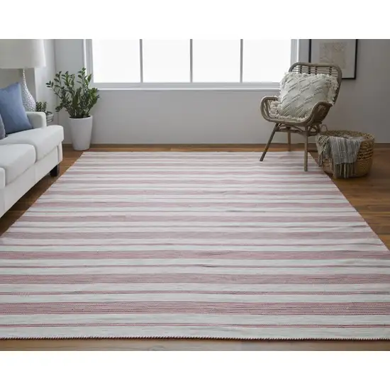 Red And Ivory Striped Dhurrie Hand Woven Stain Resistant Area Rug Photo 6