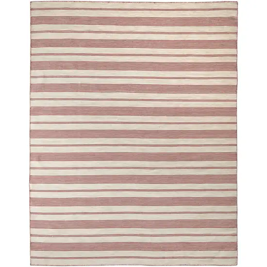 Red And Ivory Striped Dhurrie Hand Woven Stain Resistant Area Rug Photo 1