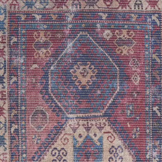 Red And Navy Oriental Power Loom Distressed Washable Area Rug Photo 3