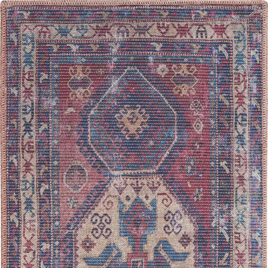 Red And Navy Oriental Power Loom Distressed Washable Area Rug Photo 4