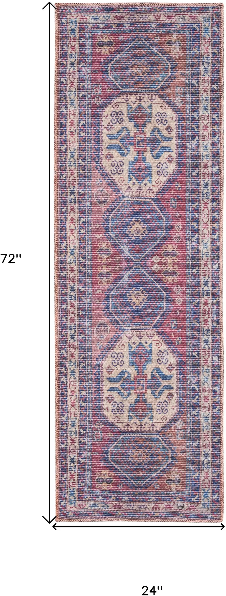 Red And Navy Oriental Power Loom Distressed Washable Runner Rug Photo 5