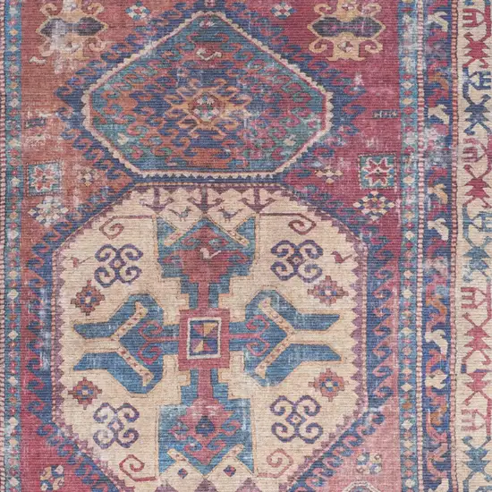 Red And Navy Southwestern Power Loom Distressed Washable Area Rug Photo 3