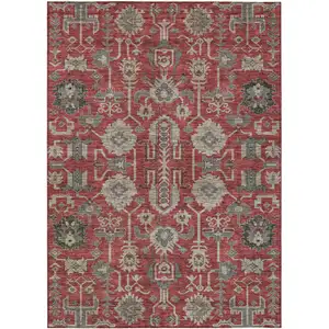 Photo of Red Beige And Charcoal Oriental Washable Indoor Outdoor Area Rug