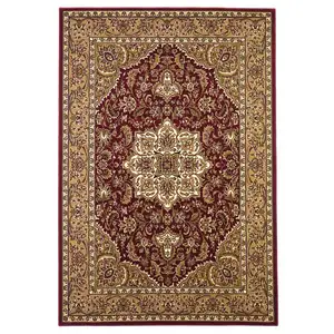 Photo of Red Beige Machine Woven Floral Medallion Indoor Area Rug