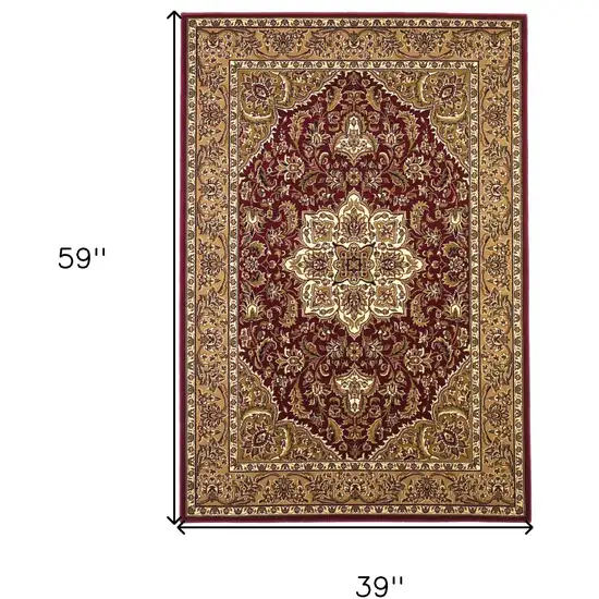 3'X5' Red Beige Machine Woven Floral Medallion Indoor Area Rug Photo 8